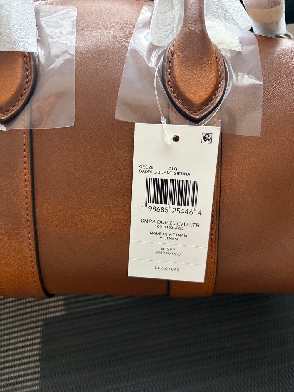 Coach Compass 25 Leather Mini Duffel Satchel - Loved Leather - Burnt Sienna - Picture 6 of 7